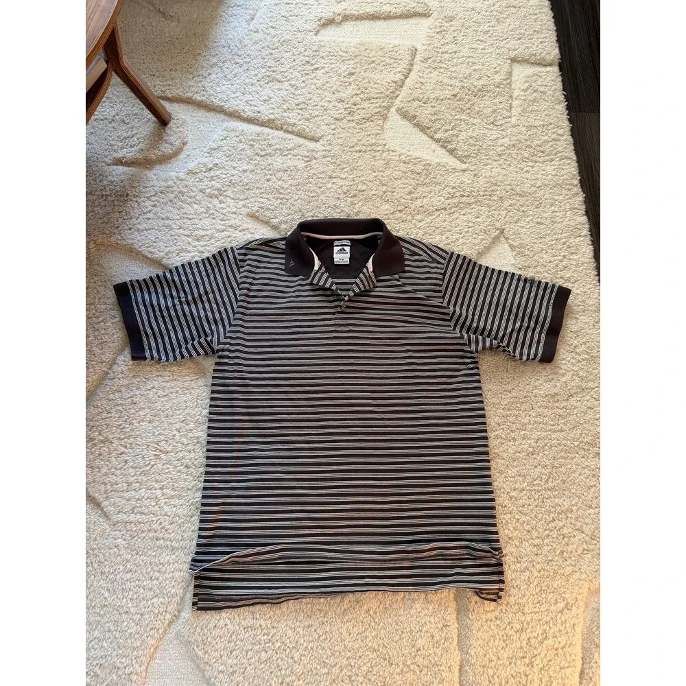 Adidas Mercerized Cotton Polo Shirt Men’s M Medium Brown White Striped Golf